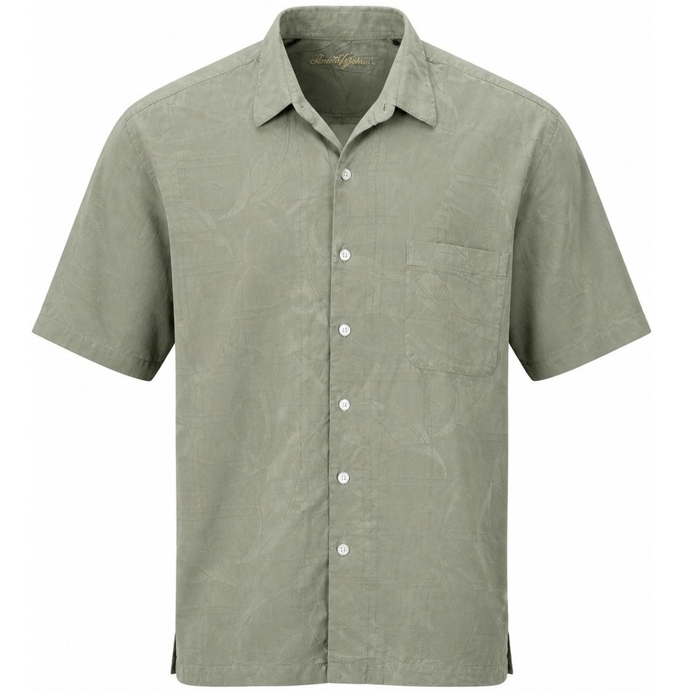 Ben Hogan Silk Shirt Mens L Short Sleeve Leaf Jacquard Relaxed Fit Luxury Golf